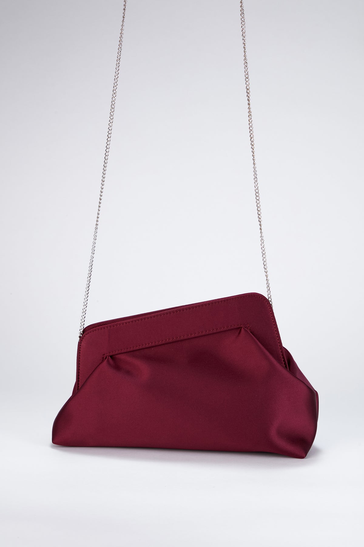 Asymmetrical Satin Clutch Bag Burgundy BURGUNDY SATIN